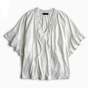 J. Crew | White Ruffle-trimmed tie-neck blouse top